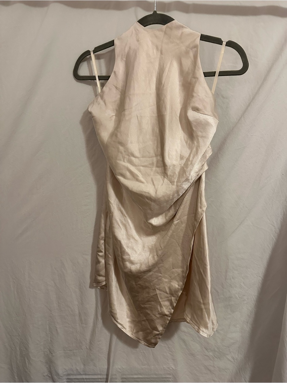 Hello Molly Satin Draped Mini Dress in Light Beige